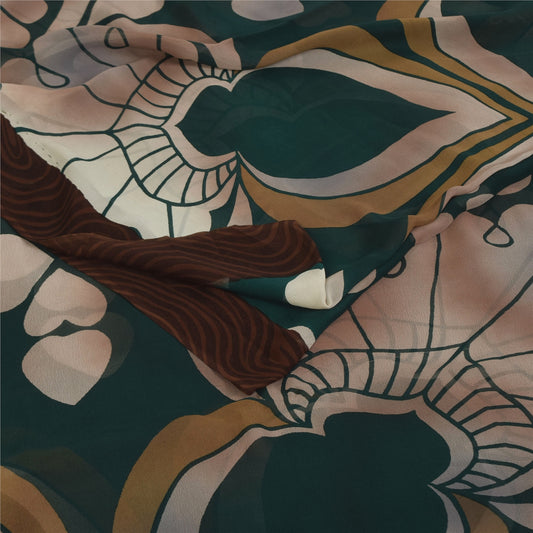 Sanskriti Vintage Sarees Green Pure Georgette Silk Print Sari 6yd Craft Sustainable Fabric