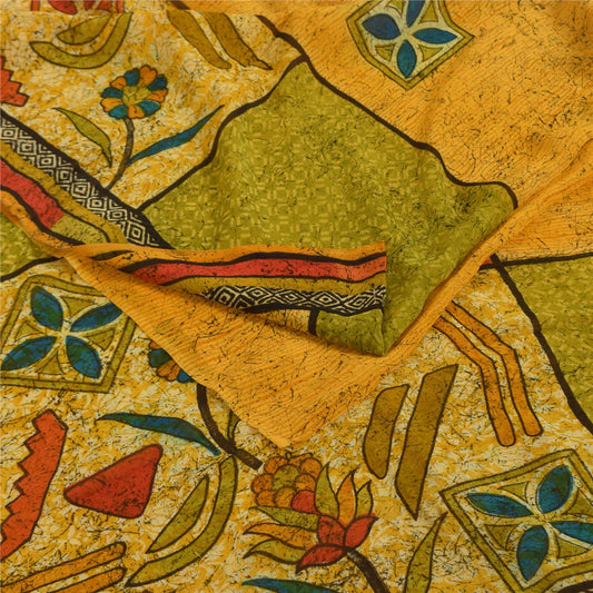 Sanskriti Vintage Sarier Gul Ren Georgette Silke Print Sari 5+ yard Håndværk Bæredygtigt Stoff