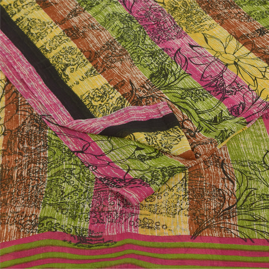 Sanskriti Vintage Sarees Multicolor Pure Georgette Silk Printed Sari 6yd Sustainable Fabric
