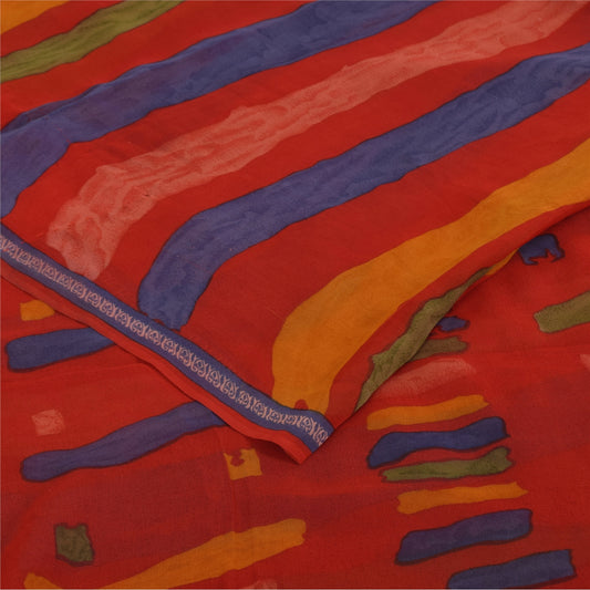 Sanskriti Vintage Sarees Rød Ren Georgette Silke Trykt Sari 6yd Håndværk Bæredygtigt Stoff