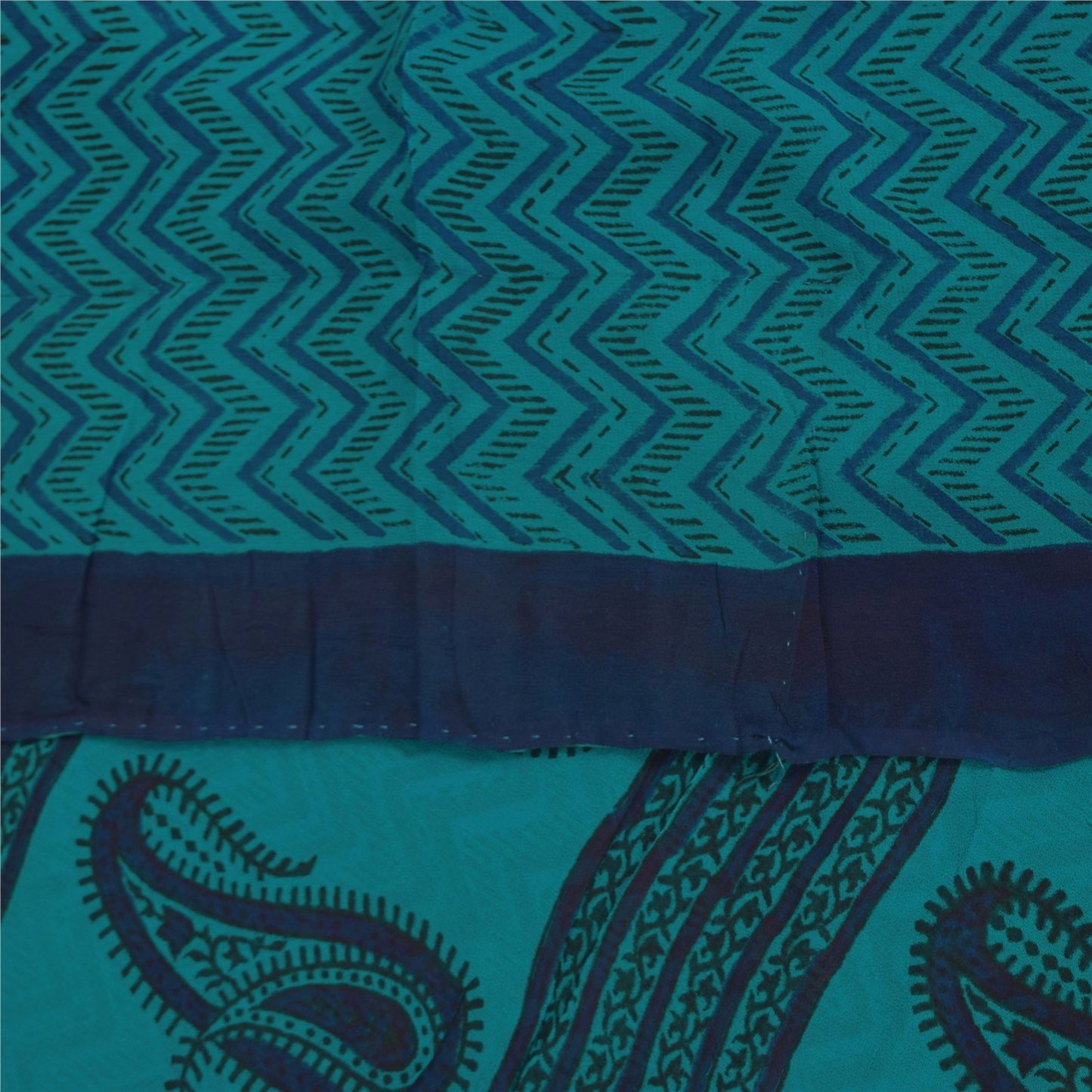 Sanskriti Vintage Sarees Blue Pure Georgette Hand Block Printed Sari 5+yd Sustainable Fabric