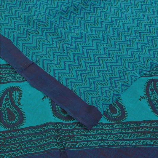 Sanskriti Vintage Sarees Blue Pure Georgette Hand Block Printed Sari 5+yd Sustainable Fabric