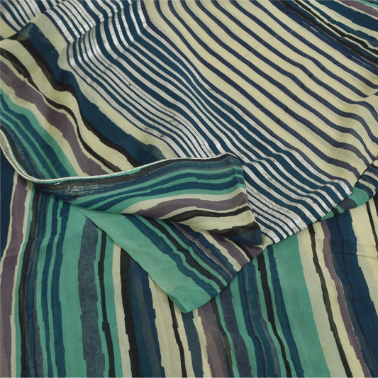 Sanskriti Vintage Sarees Multicolor Pure Georgette Print Sari 5+yd Craft Sustainable Fabric