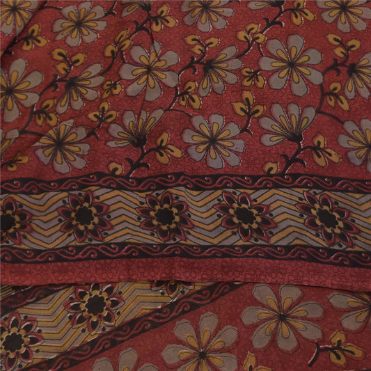 Sanskriti Vintage Sarees Røde Ren Georgette Silke Trykt Sari 5+ yard Håndværk Bæredygtigt Stoff