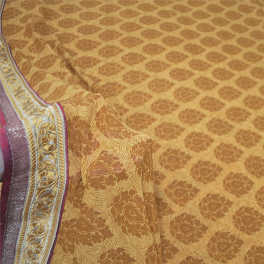 Sanskriti Vintage Brown Pure Georgette Saree Floral Print Embroidered Lace 5.5Yd