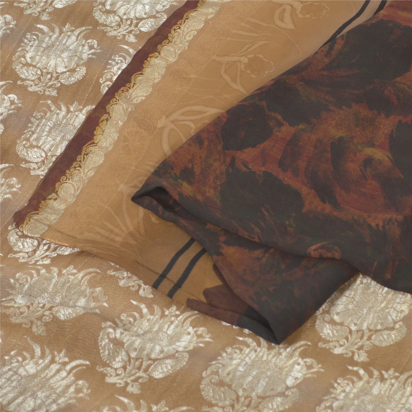 Sanskriti Vintage Brown-Black 100% Pure Georgette Saree Floral Print & Woven 6Yd