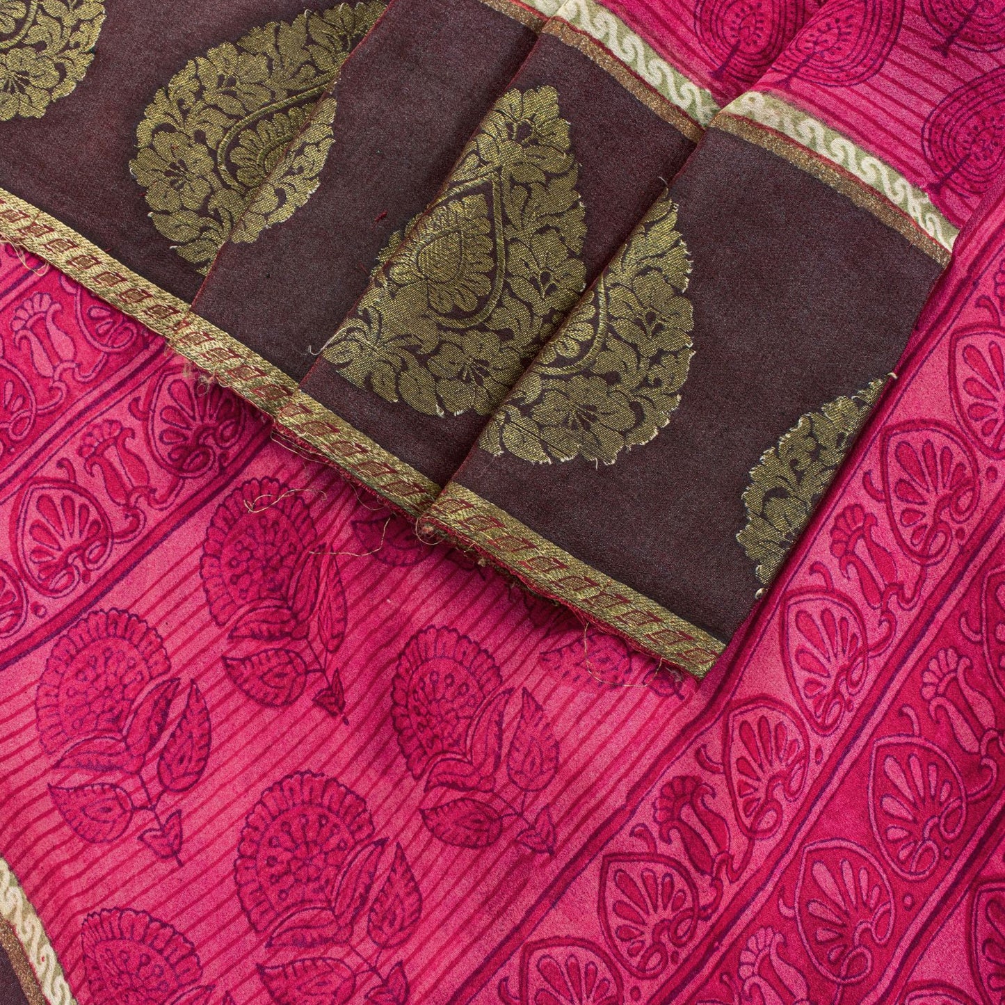 Sanskriti Vintage Saree Pink Soft Pure Georgette Block Printed Woven Sari 5.5 Yd