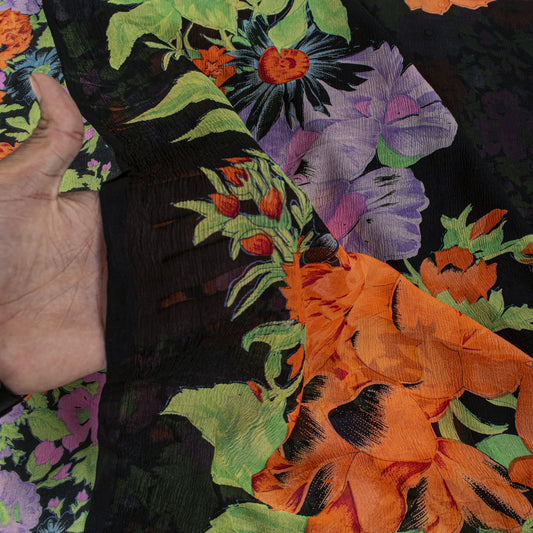 Sanskriti Vintage Multicolor Pure Chiffon Saree Floral Printed Soft 5.5Yard Sari