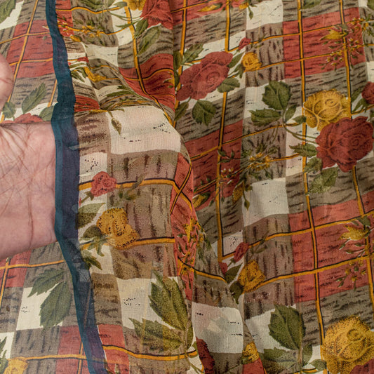 Sanskriti Vintage Saree Multicolor Pure Georgette Floral Printed Sari 6Yd Fabric