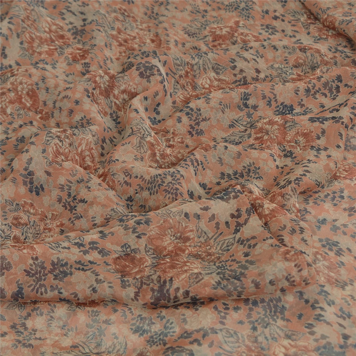 Sanskriti Vintage Pink Soft Pure Chiffon Saree Floral Printed 5Yd Craft Fabric