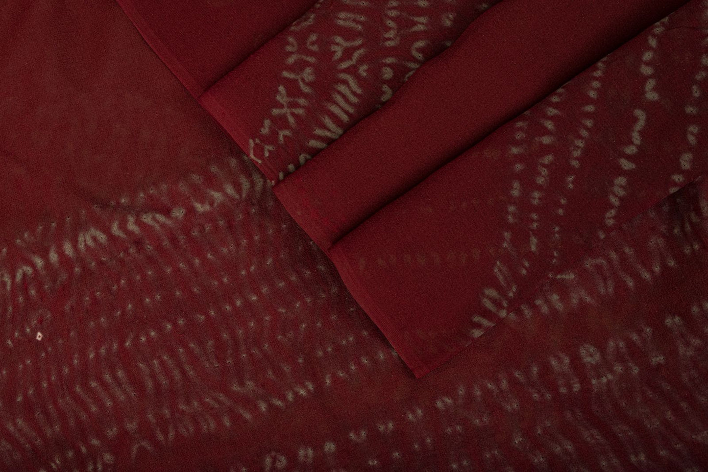 Sanskriti Vintage Saree Maroon Pure Georgette Silk Batik Work Sari 5+Yard Fabric