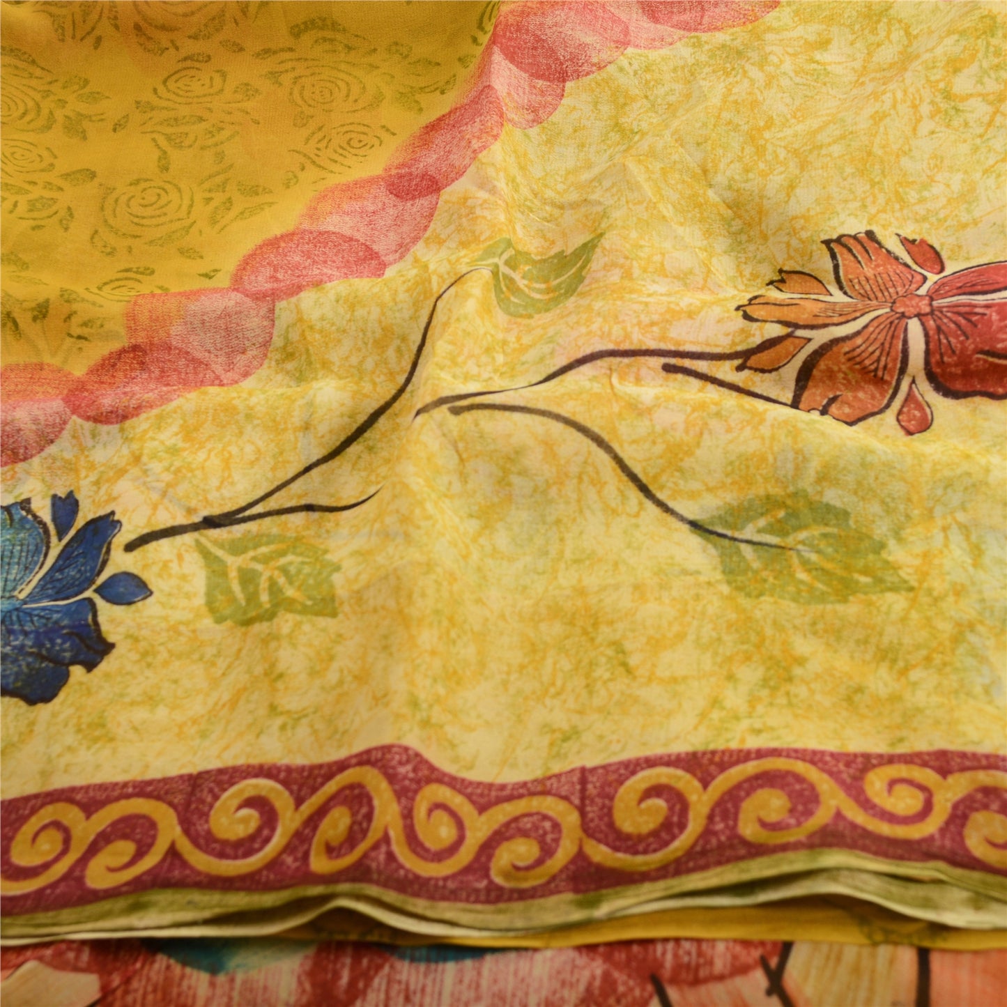 Sanskriti Vintage Green Sarees Pure Georgette Floral Printed Sari Craft Fabric