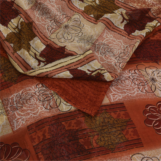 Sanskriti Vintage Sarees Indian Orange Georgette Sari Printed Soft Craft Fabric