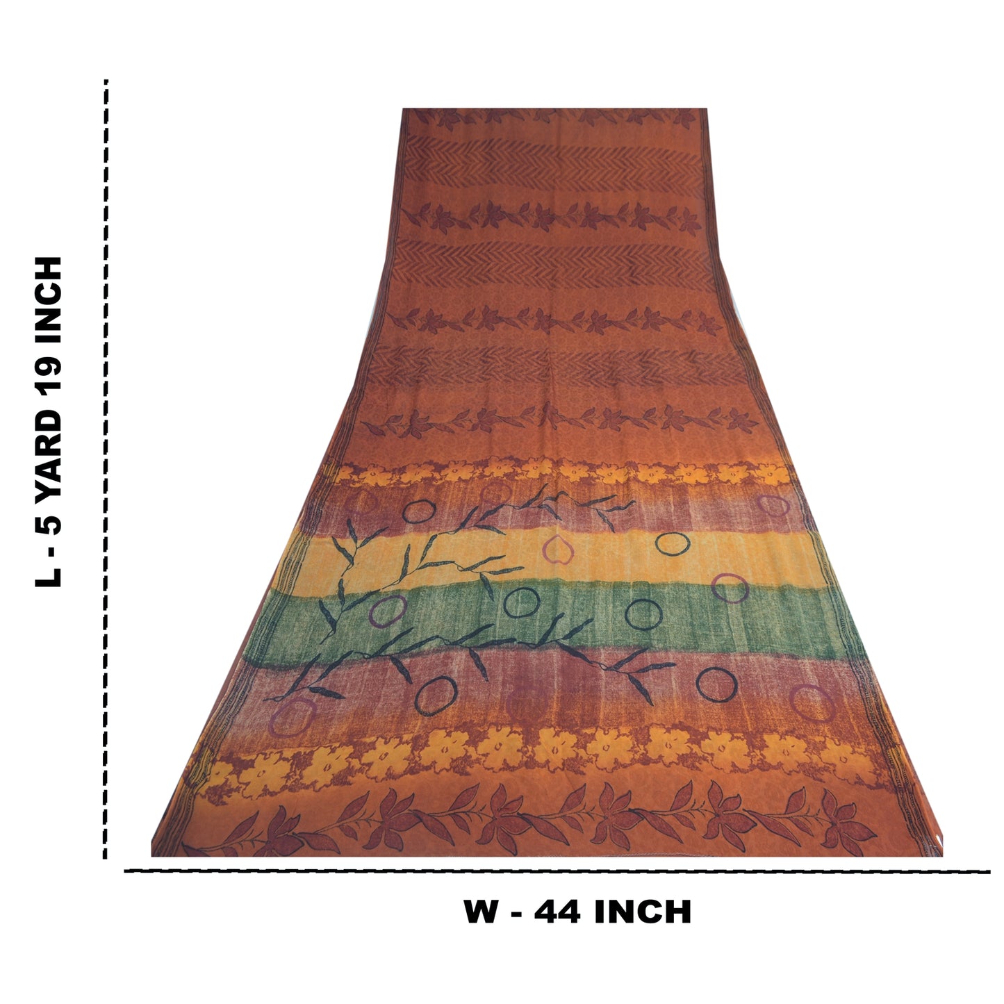 Sanskriti Vintage Sari Blend Georgette Orange Indian Printed Saree 5 Yd Craft Fabric Boho Quilting Material For DIY Projects