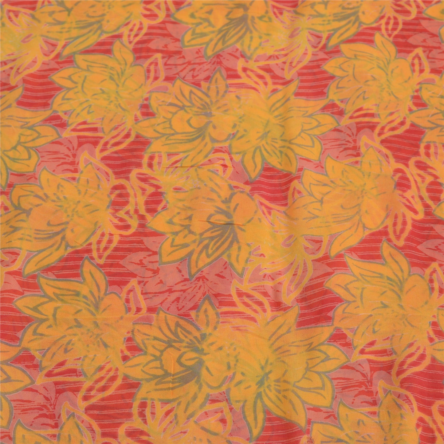 Sanskriti Vintage Red Pure Georgette Silk Sarees Printed Craft Fabric Sari