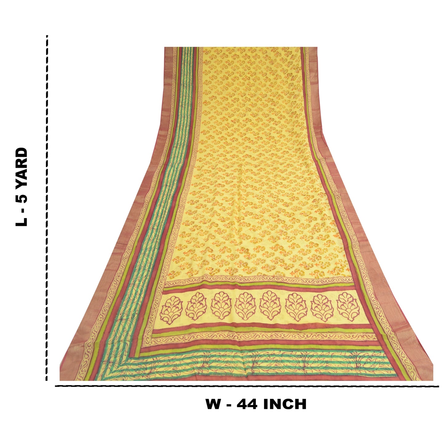 Sanskriti Vintage Yellow Sarees Block Printed Blend Georgette Sari Craft Fabric