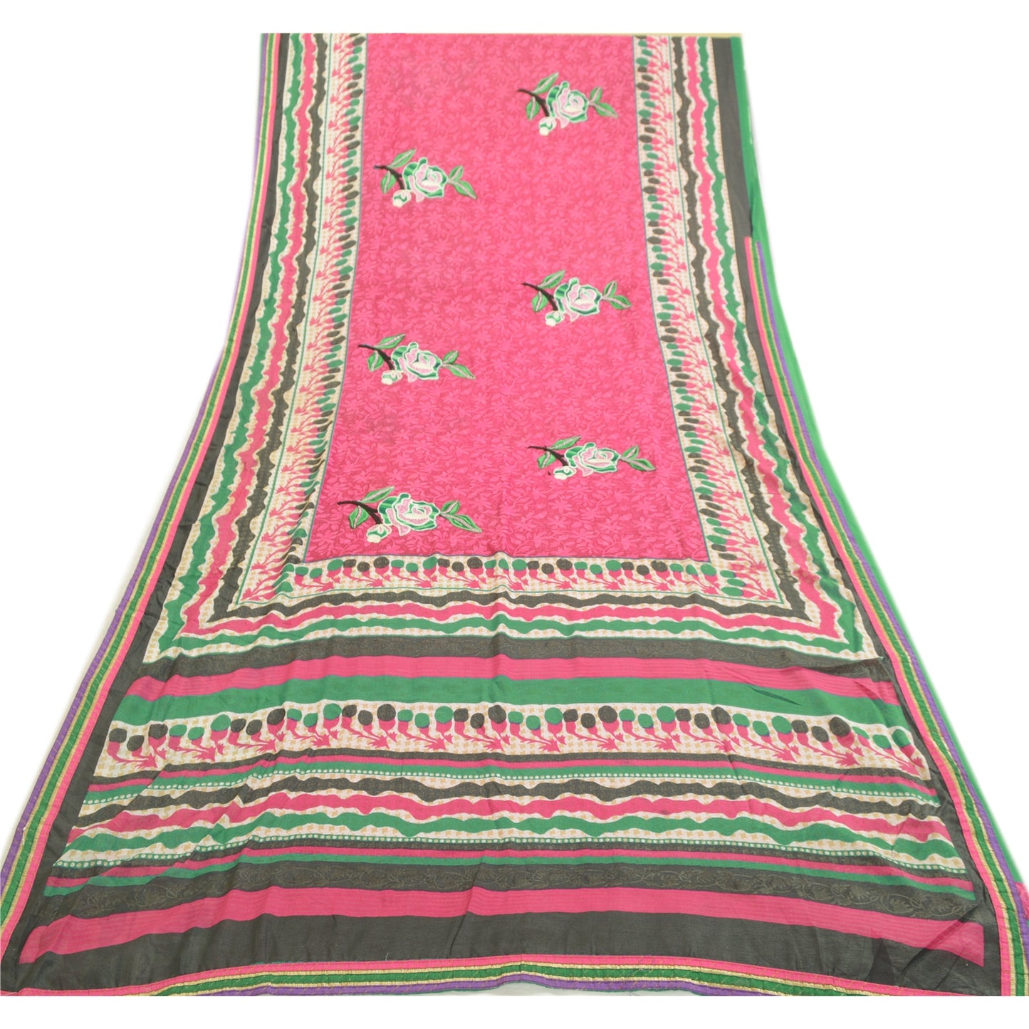 Sanskriti Vintage Pink Sarees Ari Embroidered Print Georgette Sari Craft Fabric