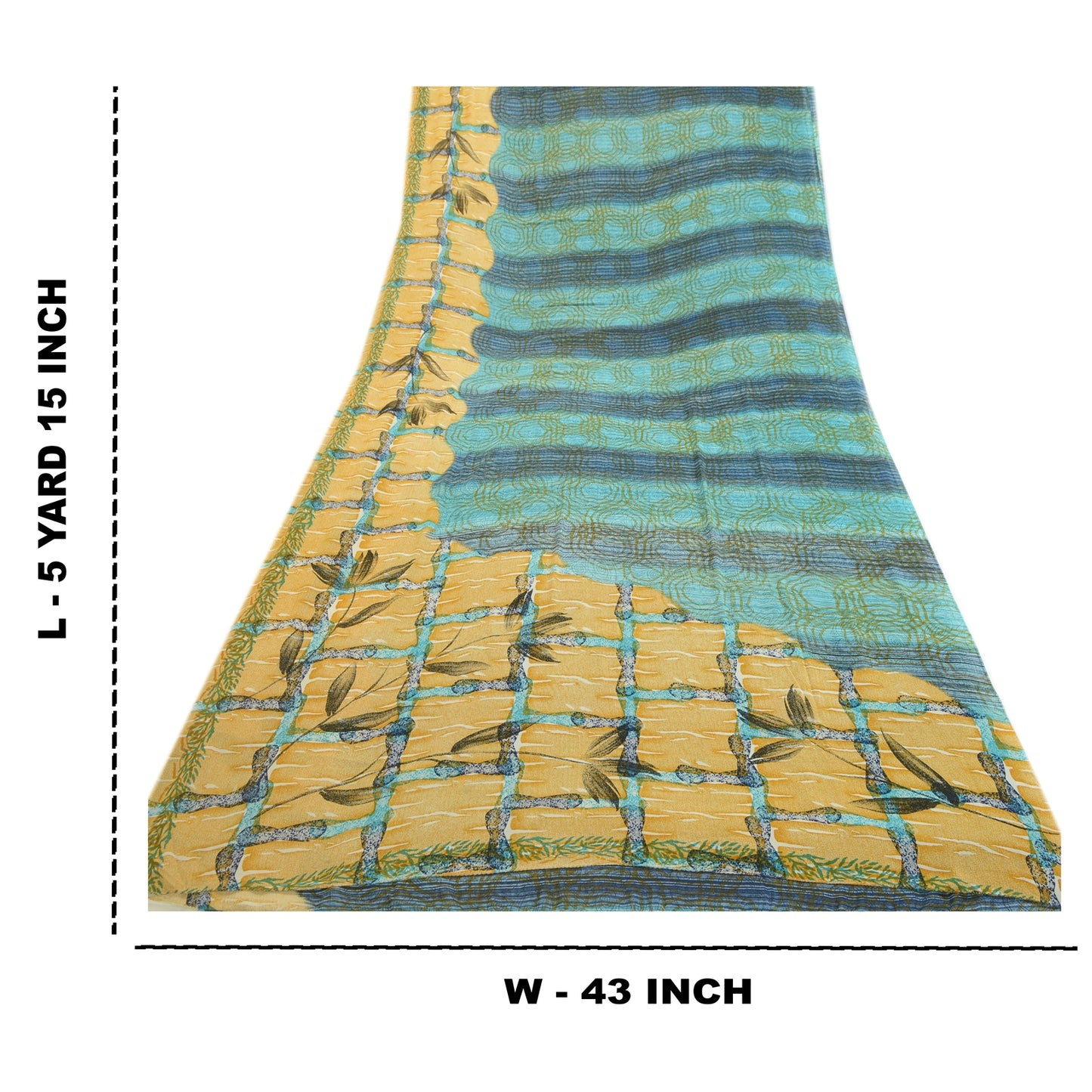 Sanskriti Vintage Blue From India Sarees Printed Georgette Sari 5yd Craft Fabric