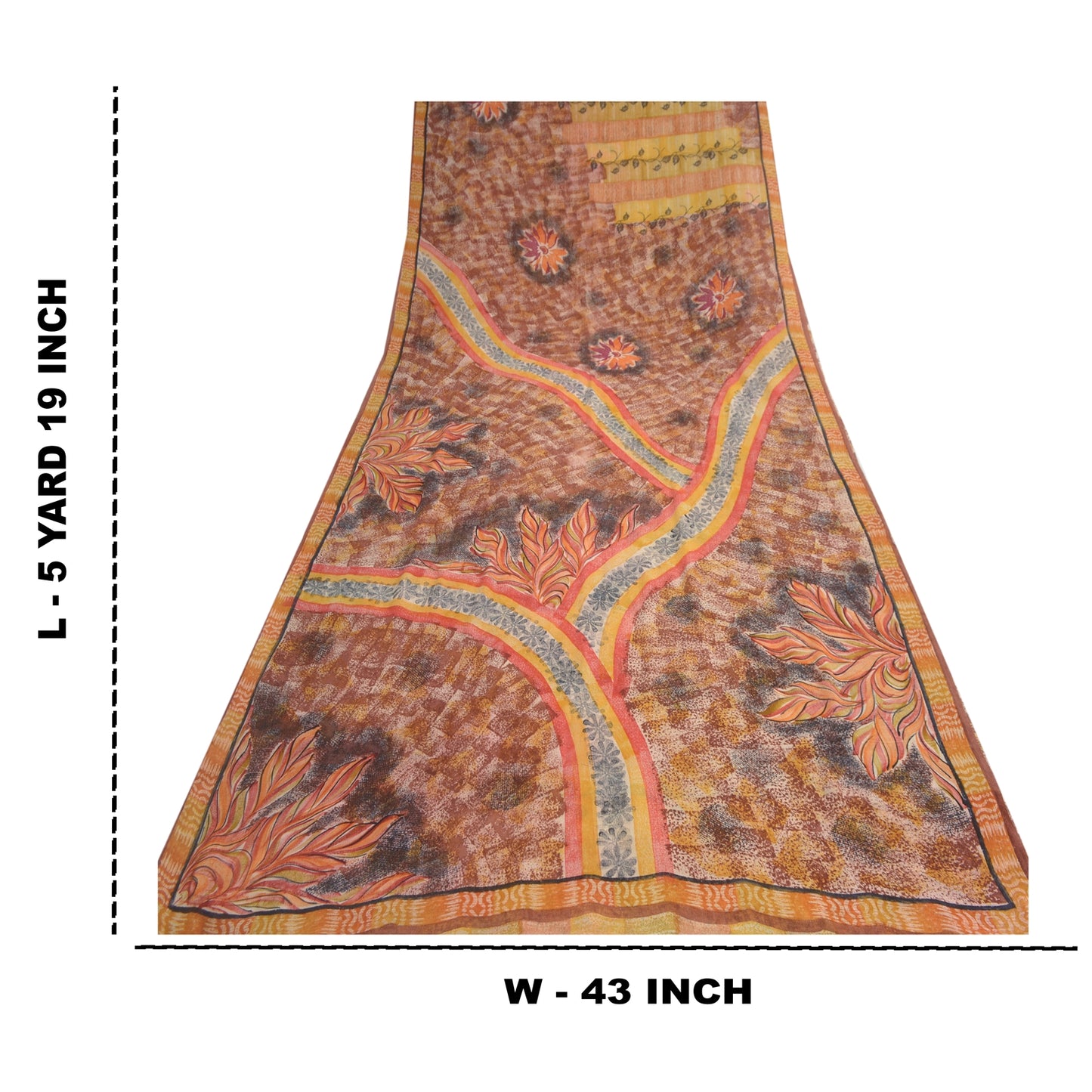 Sanskriti Vintage Brown Sarees Indian Pure Georgette Silk Printed Sari Fabric
