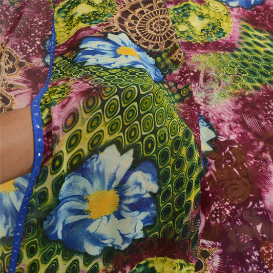 Sanskriti Vintage Sarees Purple Georgette Digital Printed Sari 5yd Craft Fabric