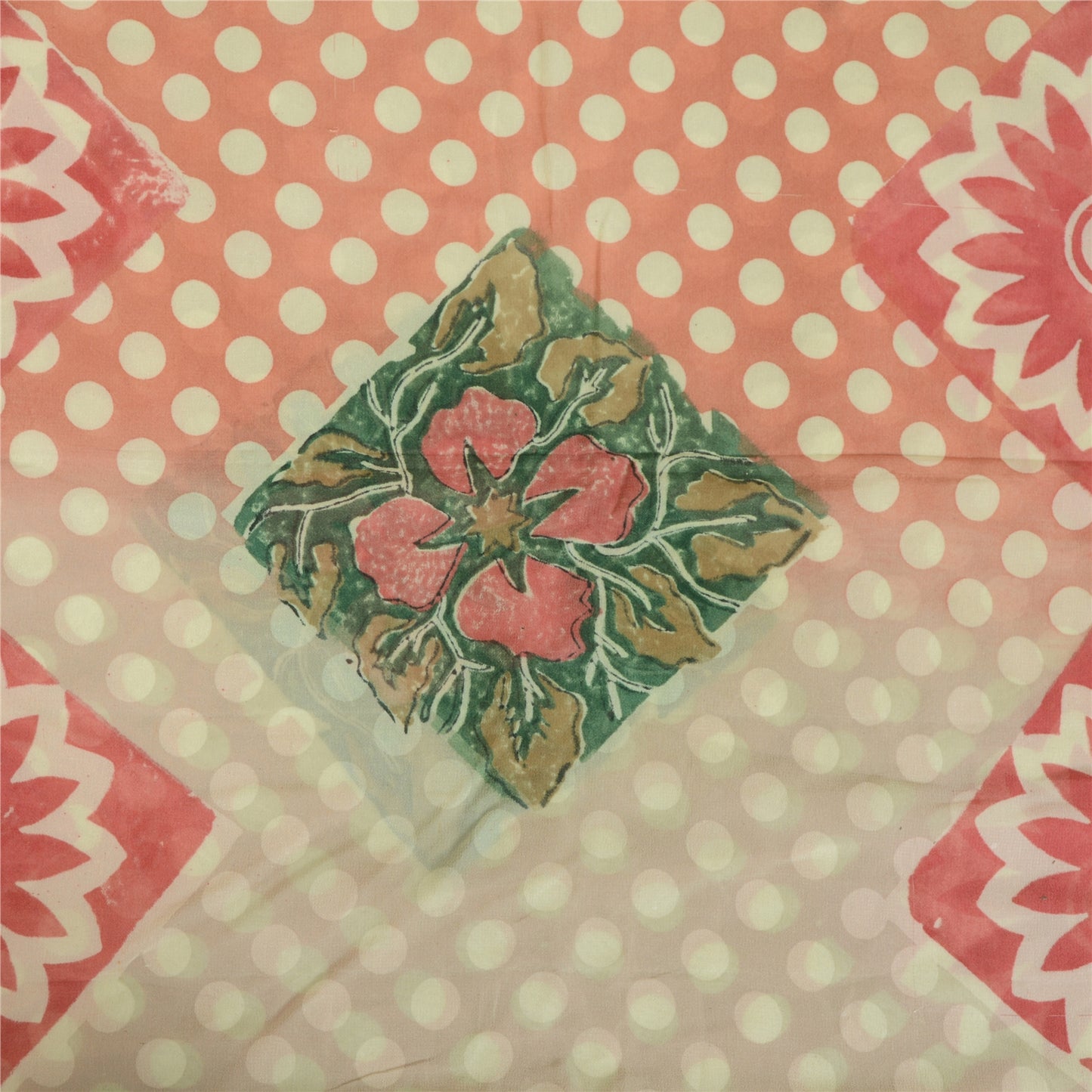 Sanskriti Vintage Cream Sarees Pure Georgette Silk Printed Sari 5yd Craft Fabric