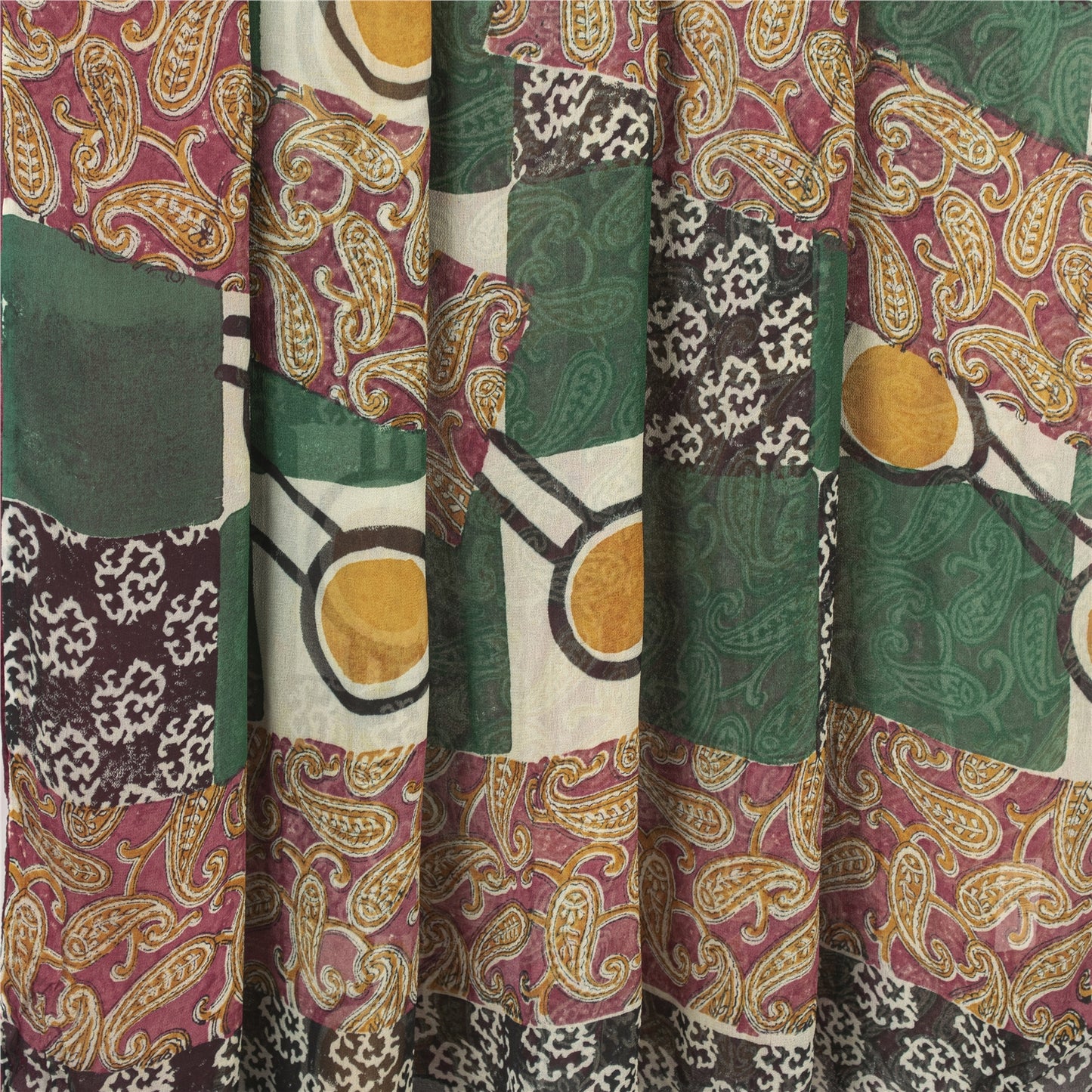 Sanskriti Vintage Multi Pure Georgette Sarees Paisley Printed Sari 5+YD Fabric