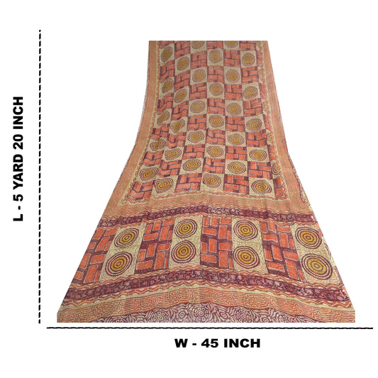 Sanskriti Vintage Sari Dark Red Sarees Pure Georgette Silk Print 6ydCraft Fabric