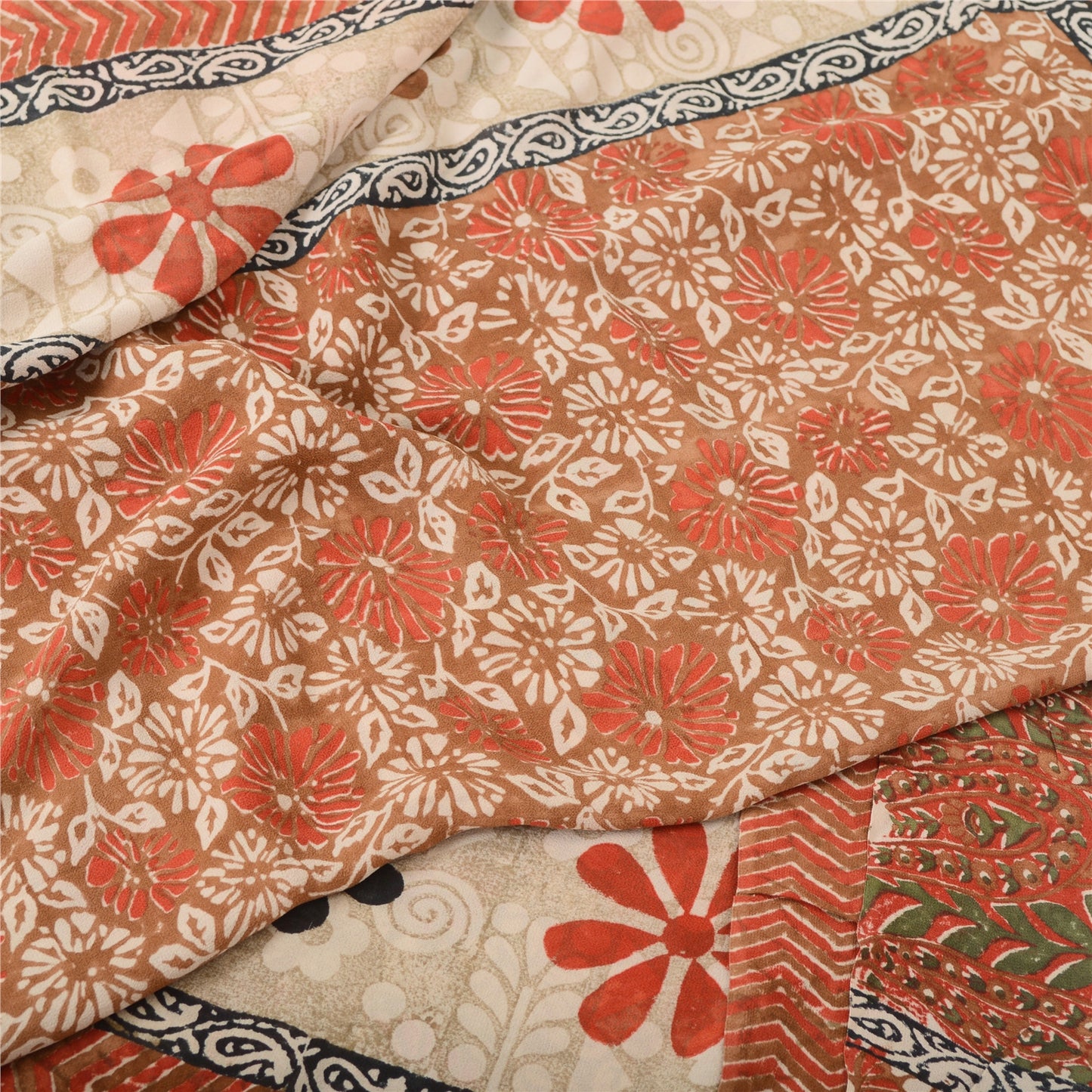 Sanskriti Vintage Indian Sari 100% Pure Georgette Silk Printed 5yd Craft Sarees
