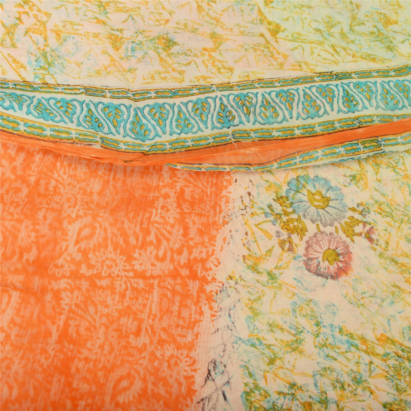 Sanskriti Vintage Orange/Cream Sarees Pure Georgette Printed Sari Craft Fabric