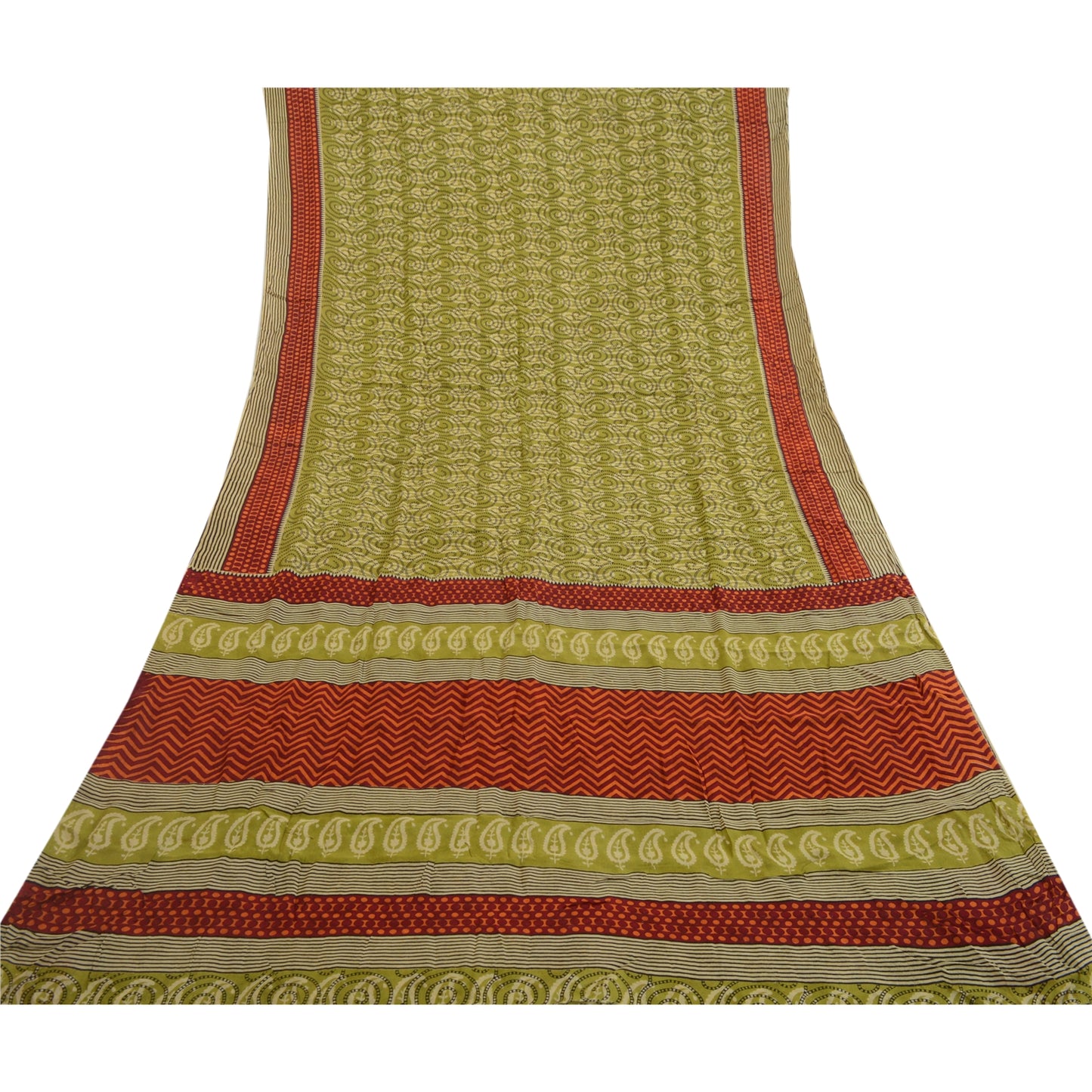 Sanskriti Vintage Green Sarees Pure Georgette Silk Printed Sari 5yd Craft Fabric