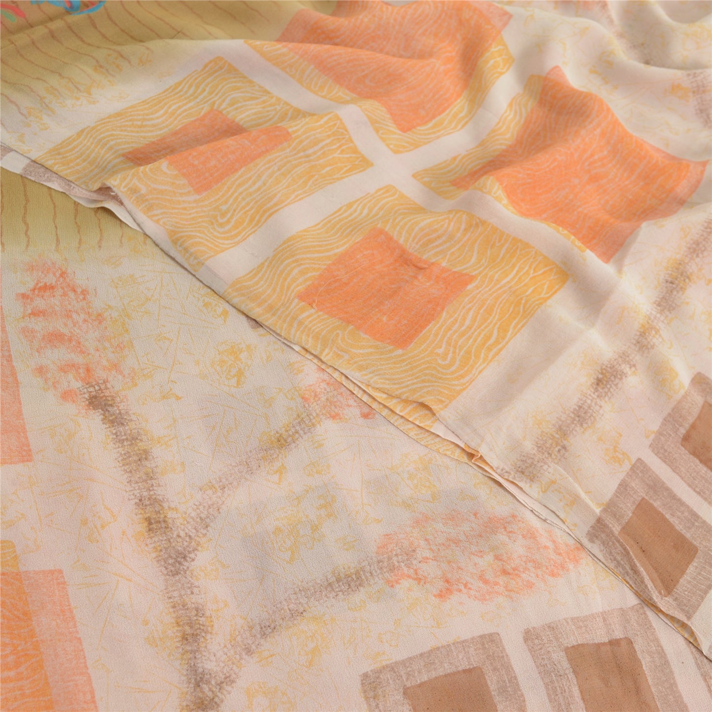 Sanskriti Vintage Ivory Sarees Pure Georgette Printed Sari 5Yd Craft Fabric