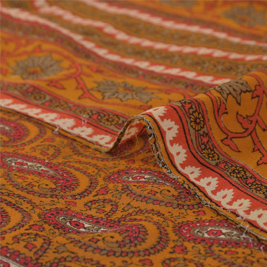 Sanskriti Vintage Yellow Sarees Pure Georgette Paisley Printed Sari Craft Fabric