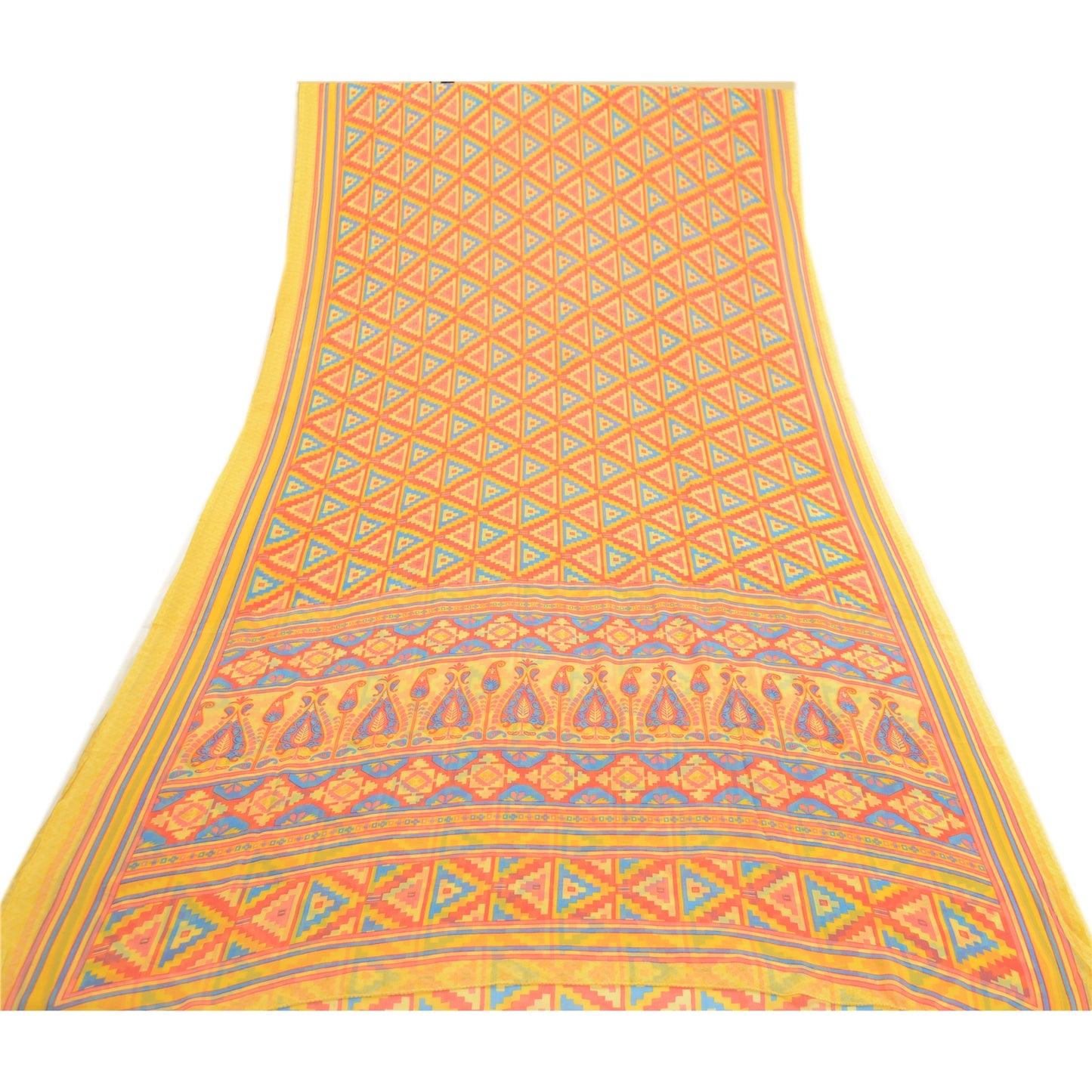 Sanskriti Vintage Red Indian Sarees Printed Georgette Indian Sari Craft Fabric