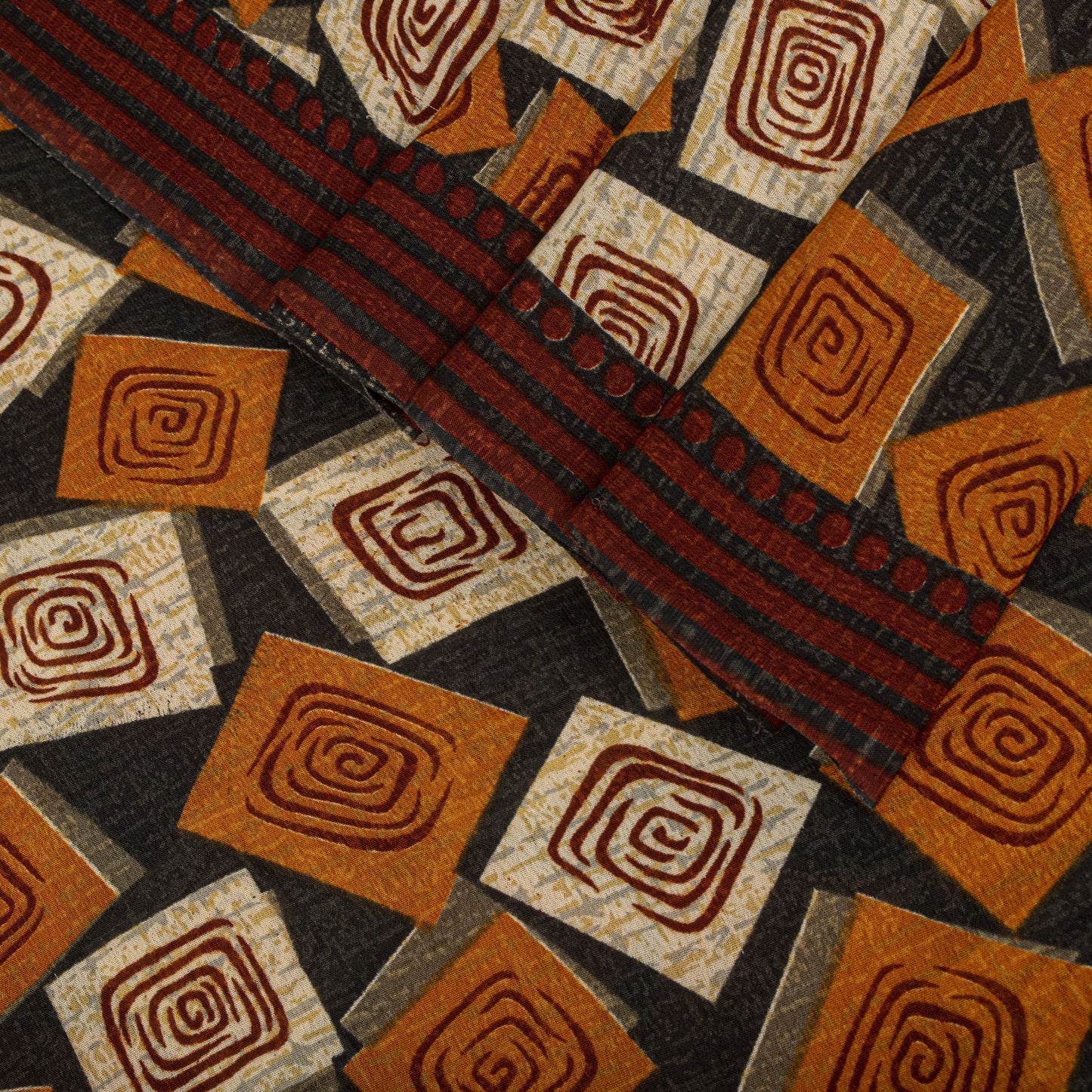 Sanskriti Vintage Saree Black Pure Georgette Geometric Print Sari 5.5Yard Fabric