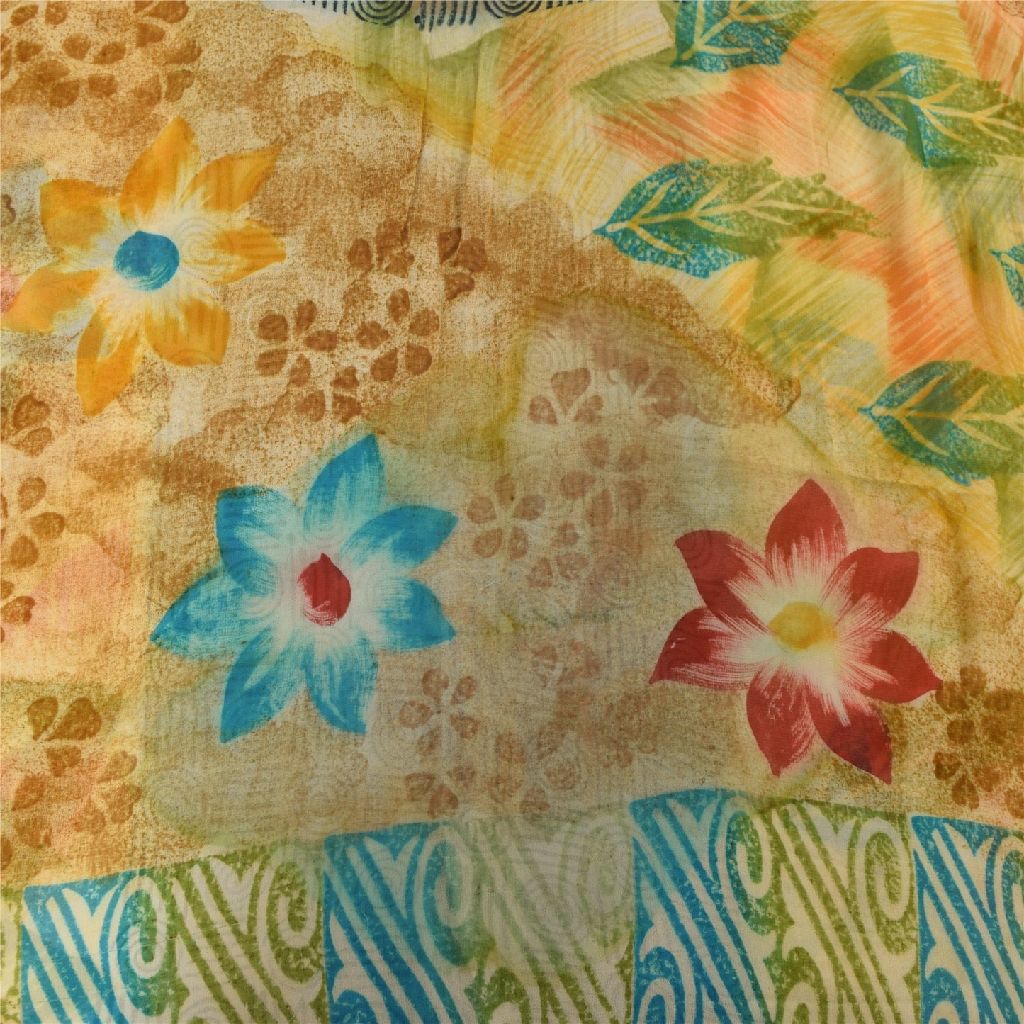Sanskriti Vintage Multi Sarees Pure Georgette Silk Printed Sari 5yd Craft Fabric