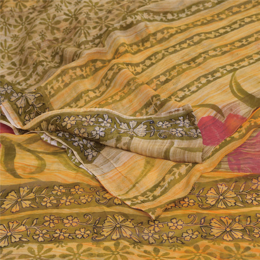 Sanskriti Vintage Yellow Sarees Pure Georgette Silk Printed Sari Craft Fabric