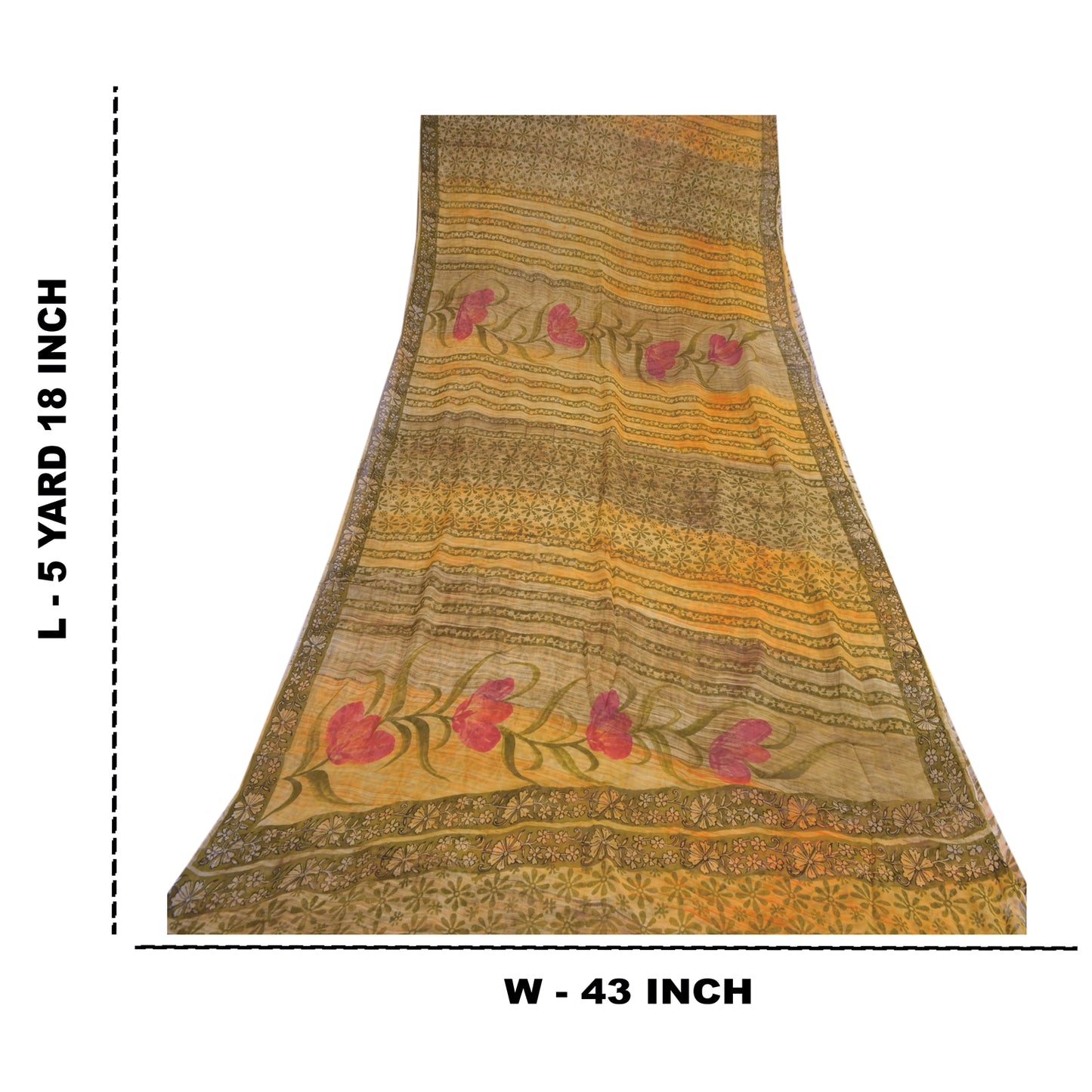 Sanskriti Vintage Yellow Sarees Pure Georgette Silk Printed Sari Craft Fabric