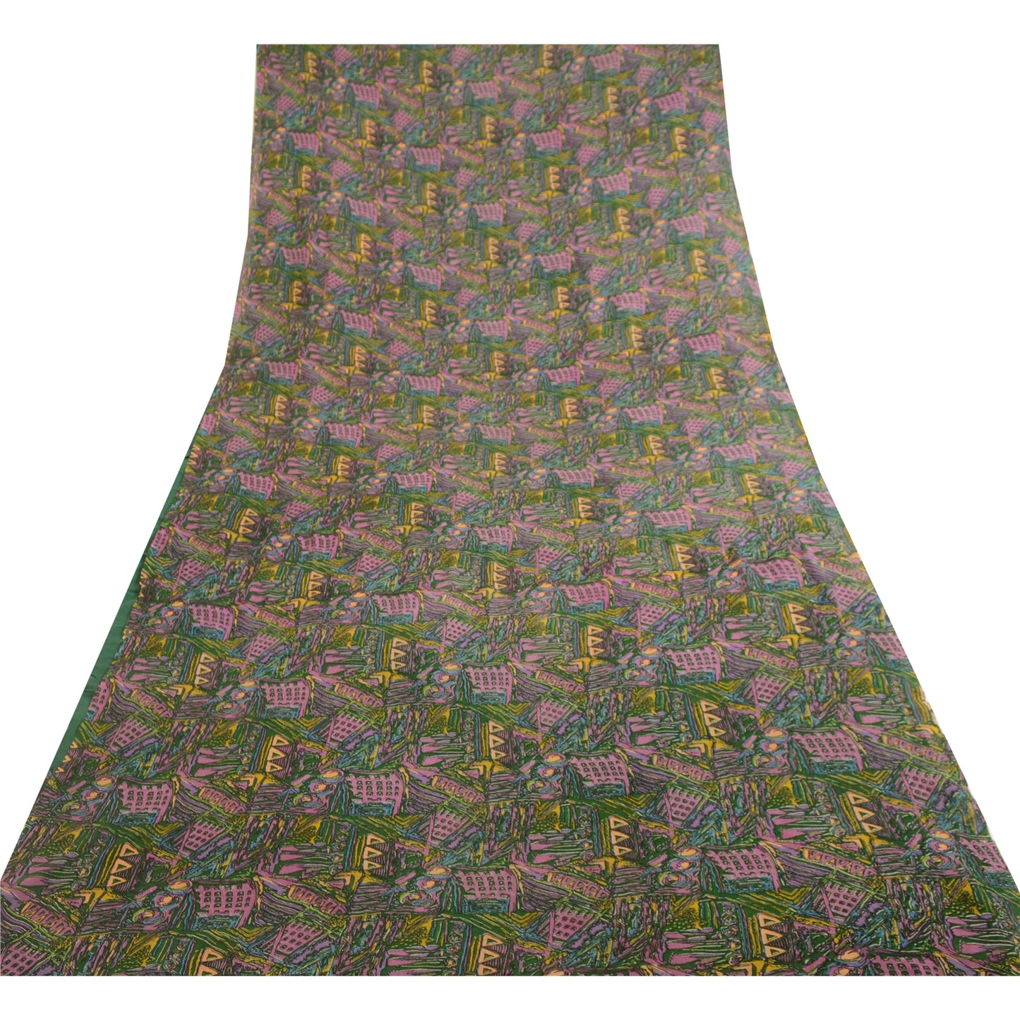 Sanskriti Vintage Green Sarees Georgette Abstract Print Sari 6 yd Craft Fabric