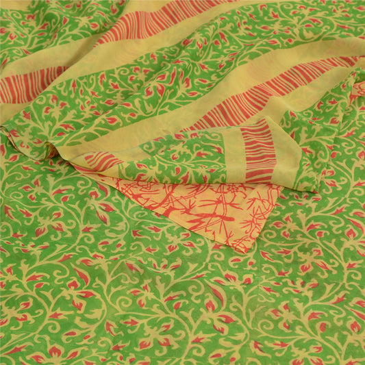 Sanskriti Vintage Green Sarees Pure Georgette Silk Printed Sari Craft Sustainable Fabric