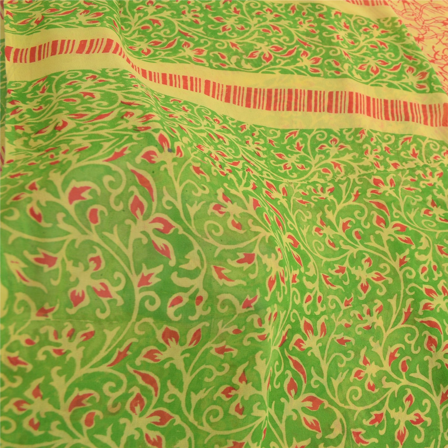 Sanskriti Vintage Grønne Sarier Ren Georgette Silke Trykt Sari Håndværk Bæredygtigt Stoff