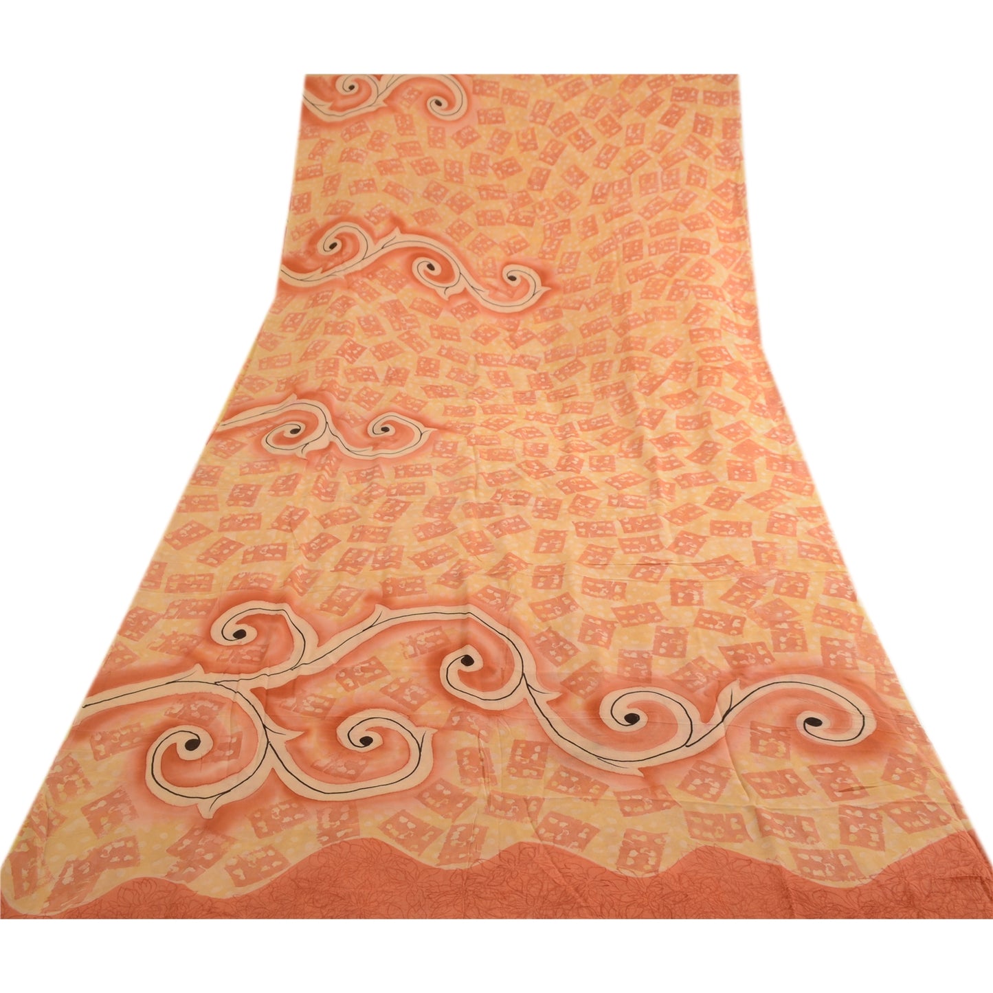 Sanskriti Vintage Peach Sarees Pure Georgette Silk Printed Sari 5yd Craft Fabric