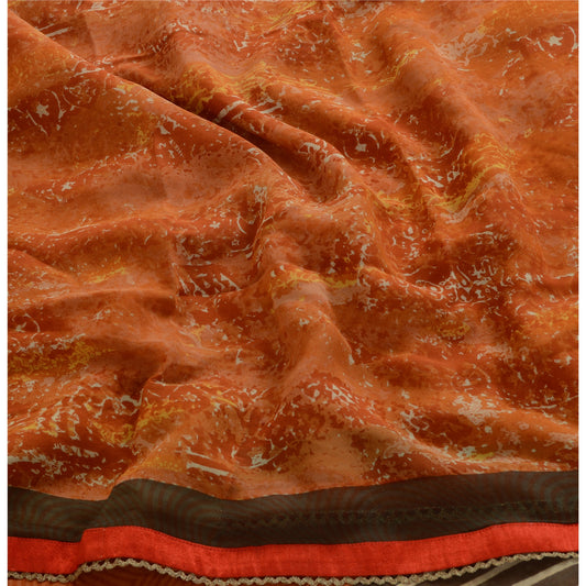 Sanskriti Vintage Orange Sarees Pure Georgette Silk Printed Sari Craft Fabric