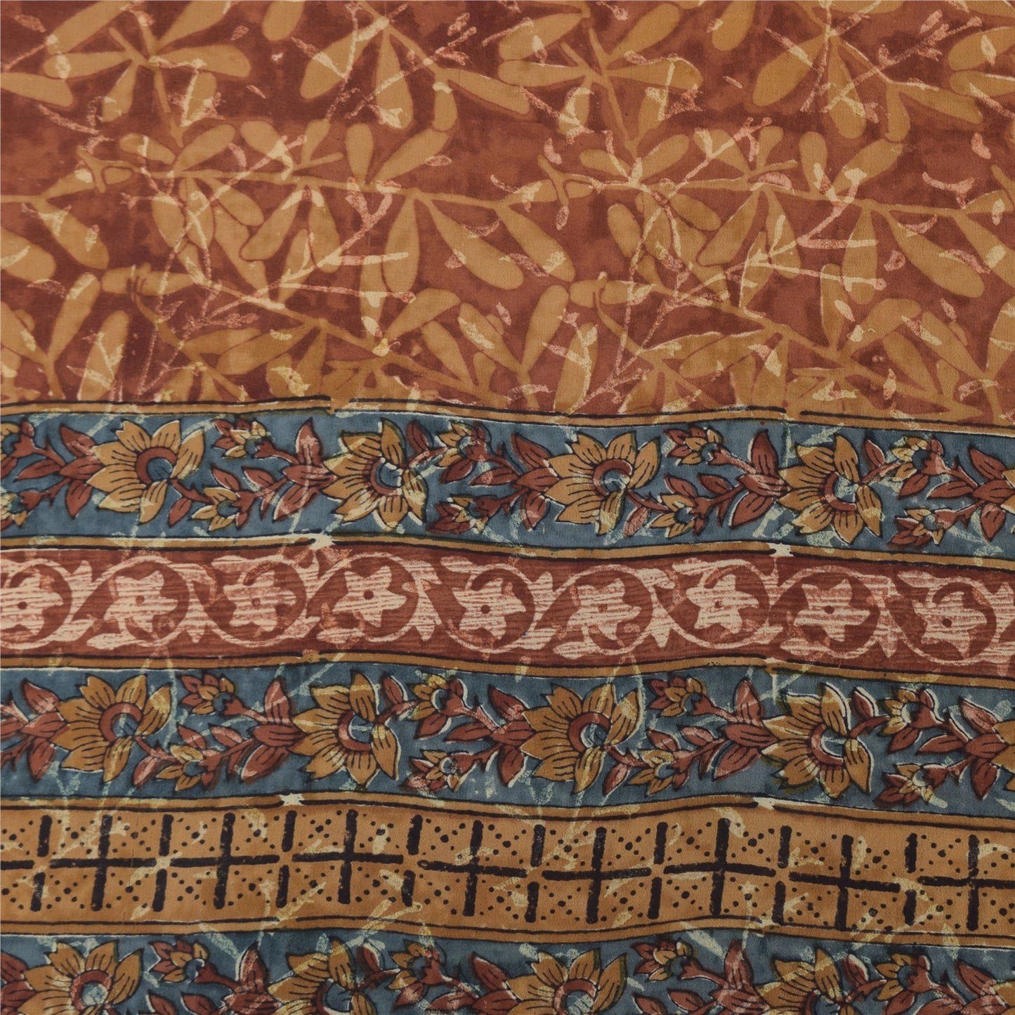 Sanskriti vintage Sarees Brown Pure Georgette Silk Printed Sari 5yd Craft Fabric