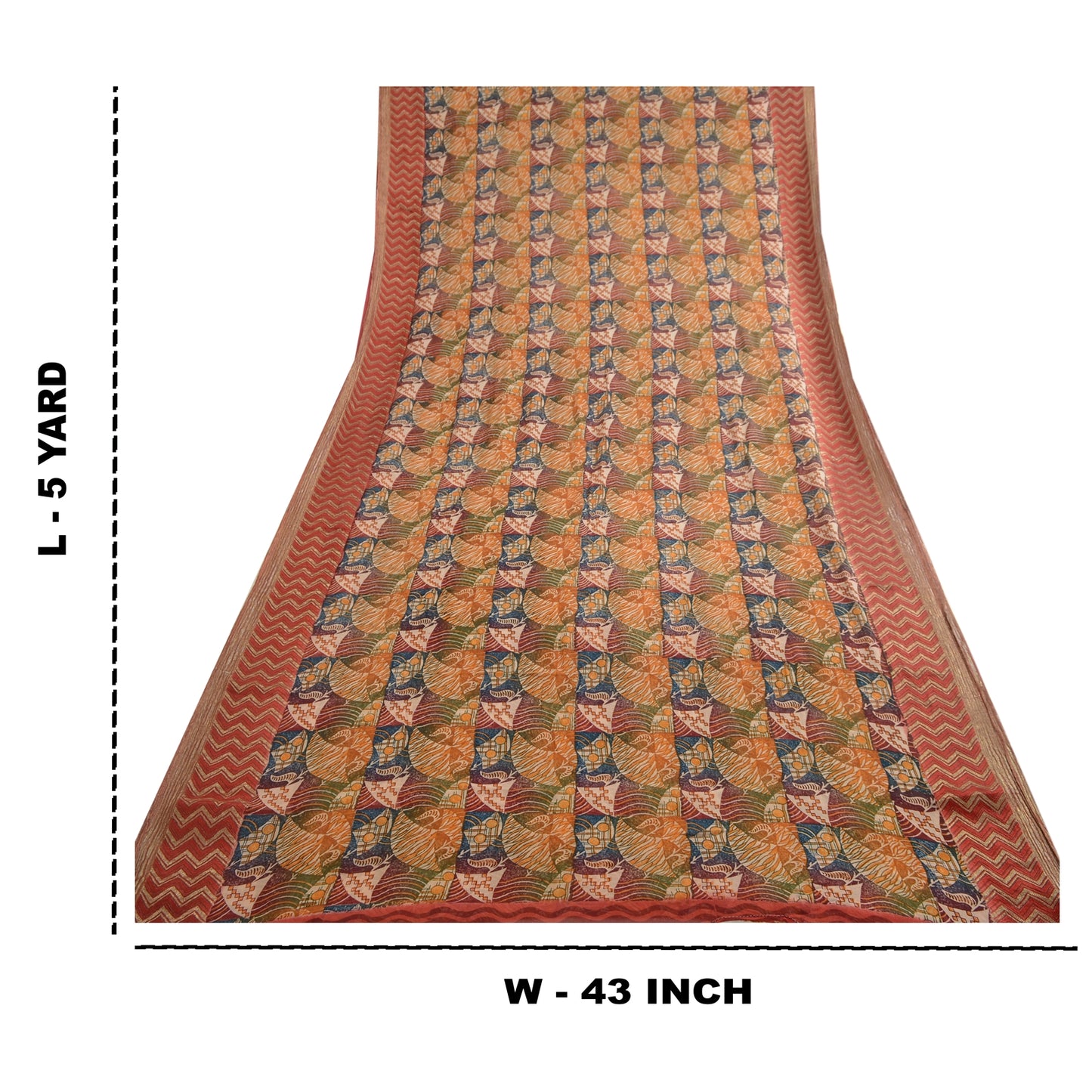 Sanskriti Vintage Saree Multicolor 100% Pure Georgette Silk Sari Abstract Geometric Print Zari Border 5Yd Craft Fabric Home Decor, Sewing