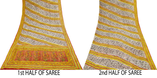 Sanskriti Vintage Multicolor Saree Pure Georgette Block Print Sari 5.5Yd Fabric