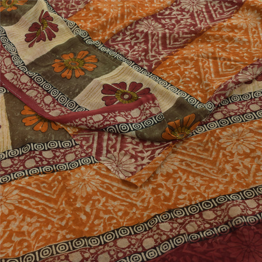 Sanskriti Vintage Saree 100% Pure Georgette Silk Multicolor Floral Print Sari 5.5+Yd Craft Fabric Crafting, Upcycling, Recycling, Decor