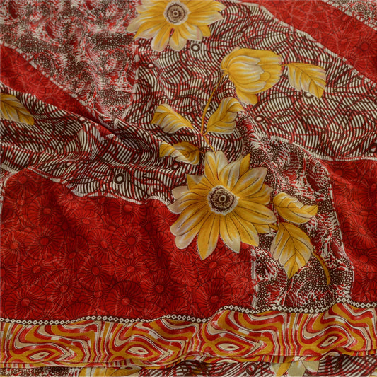Sanskriti Vintage Red From India Sari Georgette Printed Sarees Craft Fabric