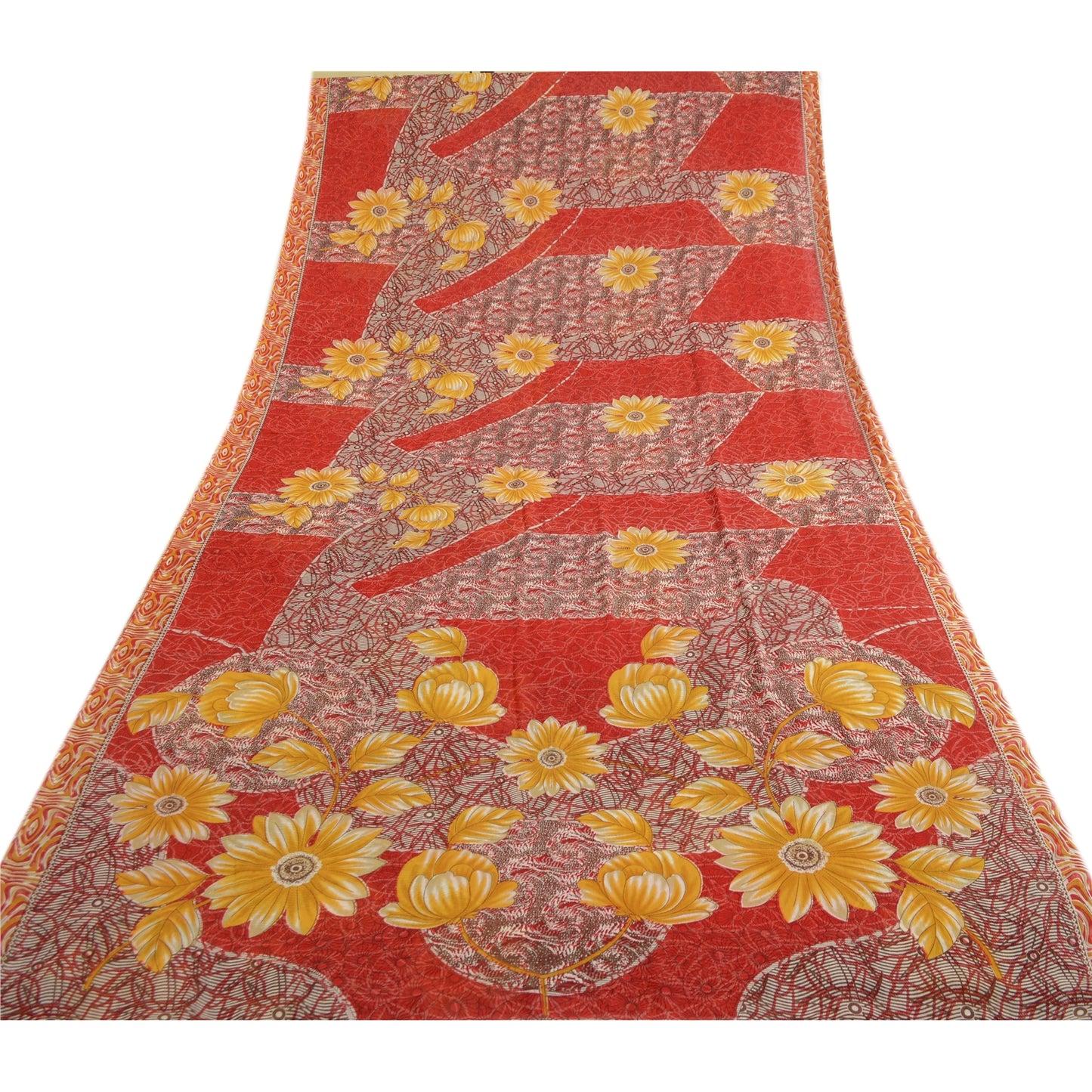 Sanskriti Vintage Red From India Sari Georgette Printed Sarees Craft Fabric