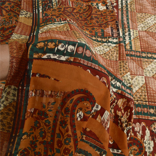 Sanskriti Vintage From India Multicolor Sarees Georgette Print Sari Craft Fabric