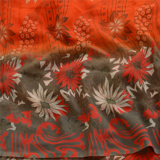 Sanskriti Vintage Orange Indian Sari Print Georgette Sarees Floral Craft Fabric